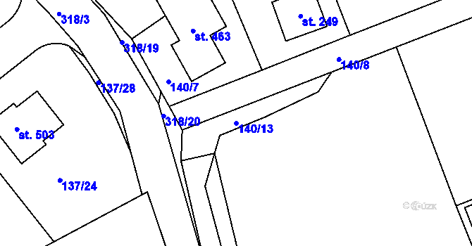 Parcela st. 140/13 v KÚ Mratín, Katastrální mapa