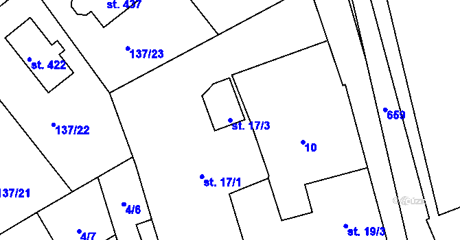 Parcela st. 17/3 v KÚ Mratín, Katastrální mapa