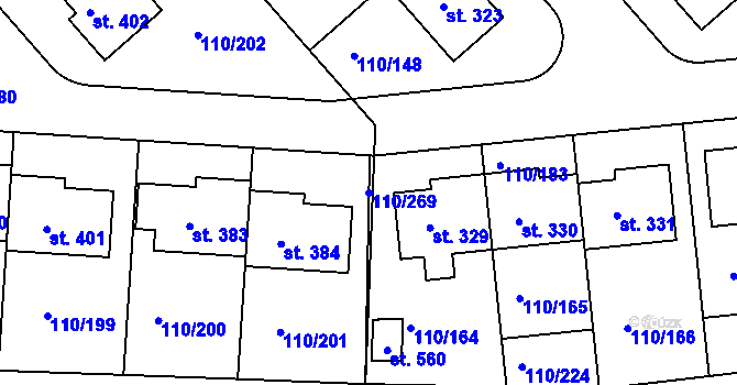 Parcela st. 110/269 v KÚ Mratín, Katastrální mapa