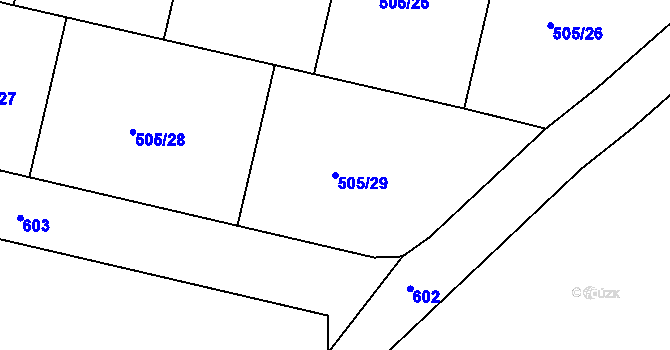 Parcela st. 505/29 v KÚ Mratín, Katastrální mapa