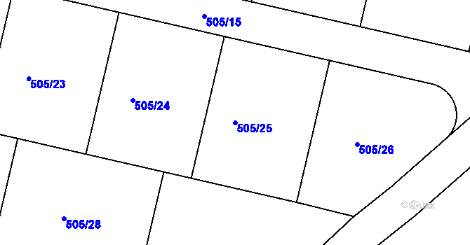 Parcela st. 505/25 v KÚ Mratín, Katastrální mapa