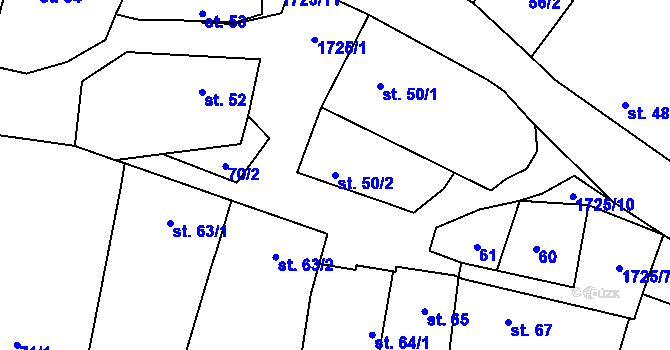 Parcela st. 50/2 v KÚ Mrlínek, Katastrální mapa