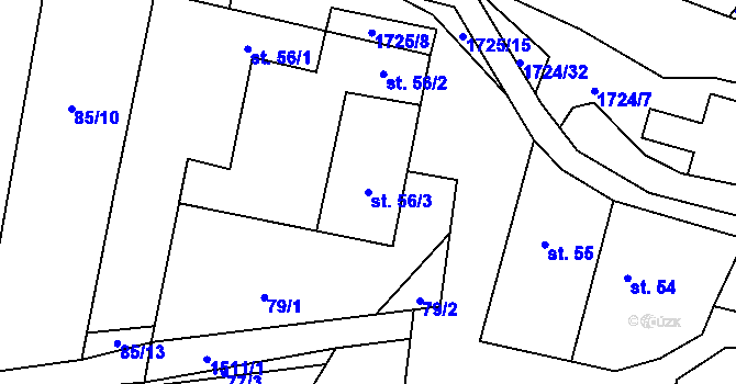Parcela st. 56/3 v KÚ Mrlínek, Katastrální mapa