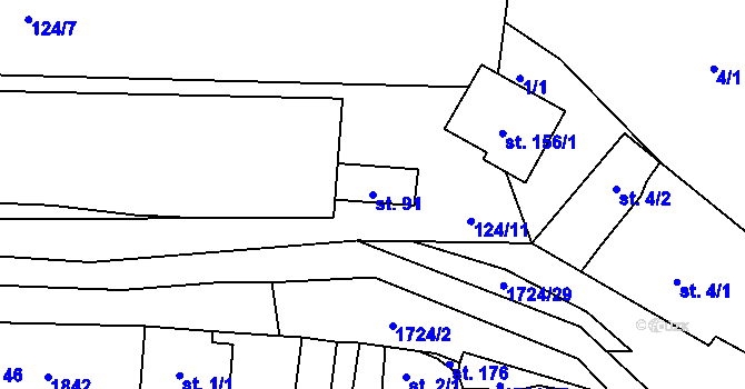 Parcela st. 91 v KÚ Mrlínek, Katastrální mapa