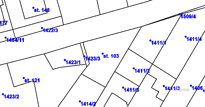 Parcela st. 103 v KÚ Mrlínek, Katastrální mapa