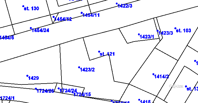 Parcela st. 121 v KÚ Mrlínek, Katastrální mapa