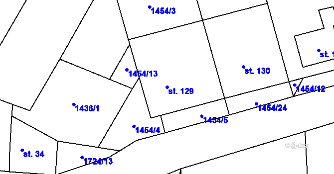 Parcela st. 129 v KÚ Mrlínek, Katastrální mapa