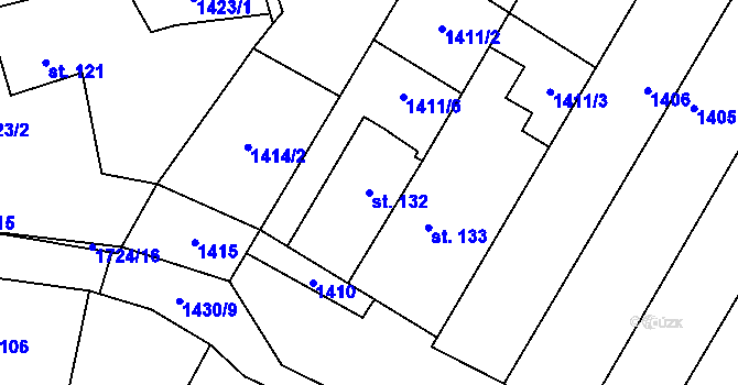 Parcela st. 132 v KÚ Mrlínek, Katastrální mapa