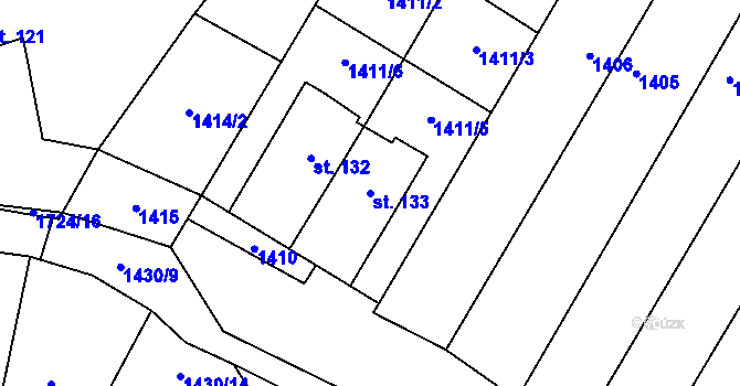 Parcela st. 133 v KÚ Mrlínek, Katastrální mapa