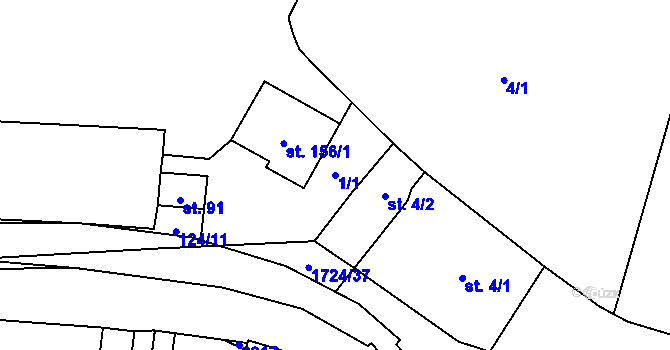 Parcela st. 1/1 v KÚ Mrlínek, Katastrální mapa