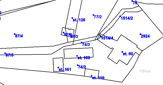 Parcela st. 74/3 v KÚ Mrlínek, Katastrální mapa