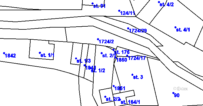 Parcela st. 2/1 v KÚ Mrlínek, Katastrální mapa