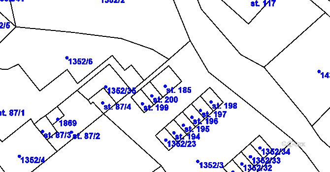 Parcela st. 185 v KÚ Mrlínek, Katastrální mapa