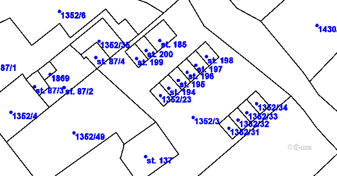 Parcela st. 194 v KÚ Mrlínek, Katastrální mapa