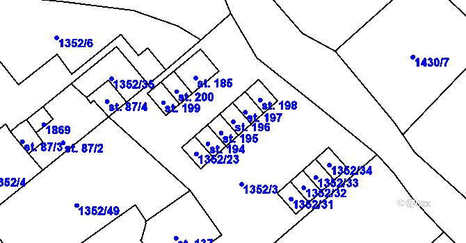 Parcela st. 196 v KÚ Mrlínek, Katastrální mapa