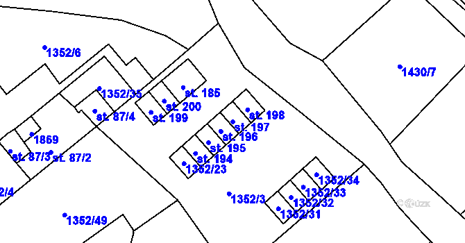 Parcela st. 197 v KÚ Mrlínek, Katastrální mapa