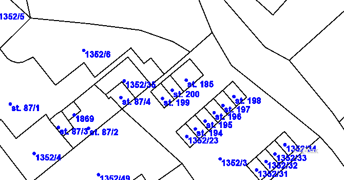 Parcela st. 200 v KÚ Mrlínek, Katastrální mapa