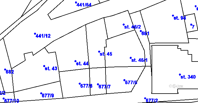 Parcela st. 45 v KÚ Mrsklesy na Moravě, Katastrální mapa