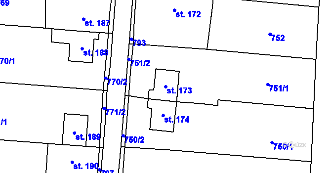 Parcela st. 173 v KÚ Mrsklesy na Moravě, Katastrální mapa