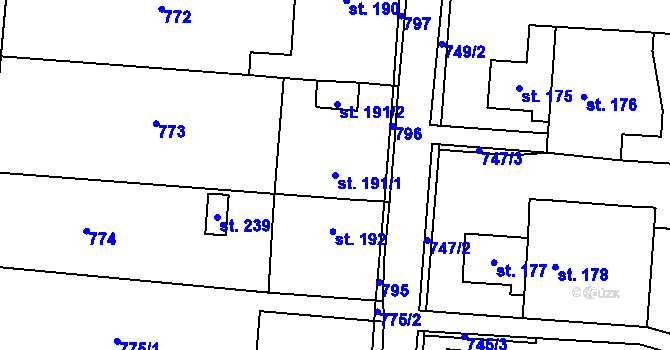 Parcela st. 191/1 v KÚ Mrsklesy na Moravě, Katastrální mapa