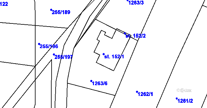 Parcela st. 152/1 v KÚ Mrtník, Katastrální mapa