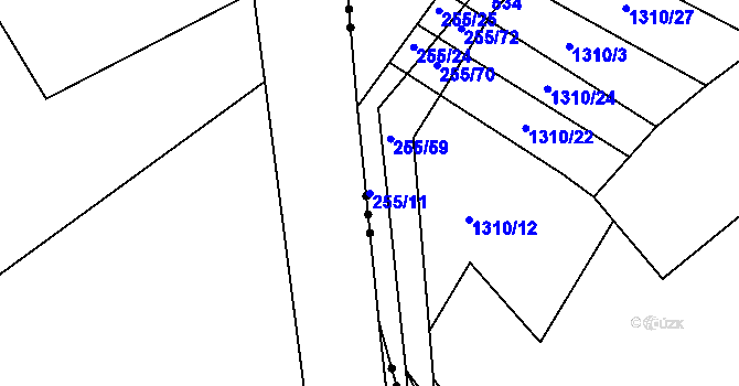 Parcela st. 255/11 v KÚ Mrtník, Katastrální mapa