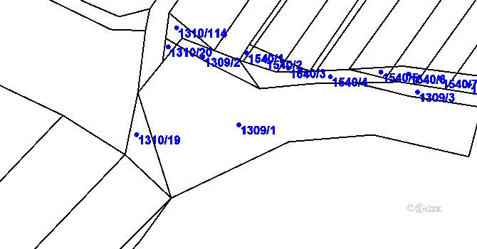 Parcela st. 1309/1 v KÚ Mrtník, Katastrální mapa