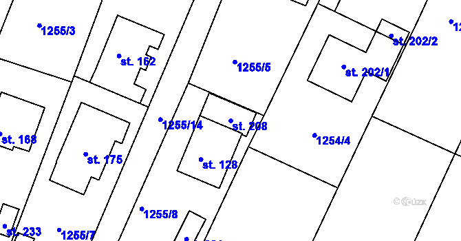 Parcela st. 208 v KÚ Mrtník, Katastrální mapa