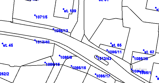 Parcela st. 1086/18 v KÚ Mrtník, Katastrální mapa