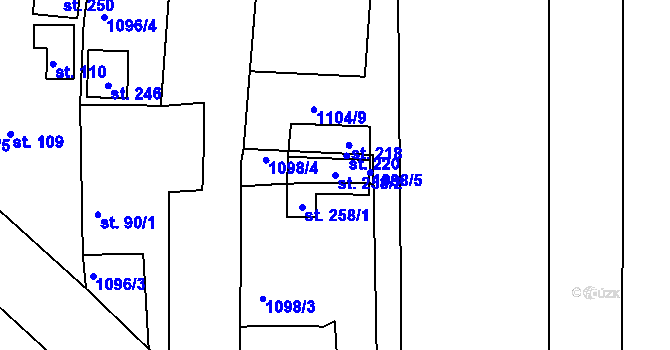 Parcela st. 258/2 v KÚ Mrtník, Katastrální mapa