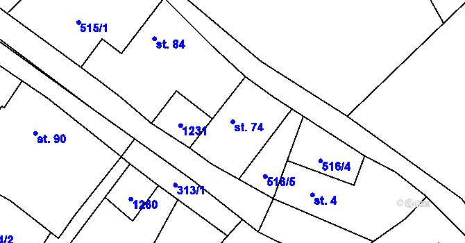 Parcela st. 74 v KÚ Mrzkovice, Katastrální mapa