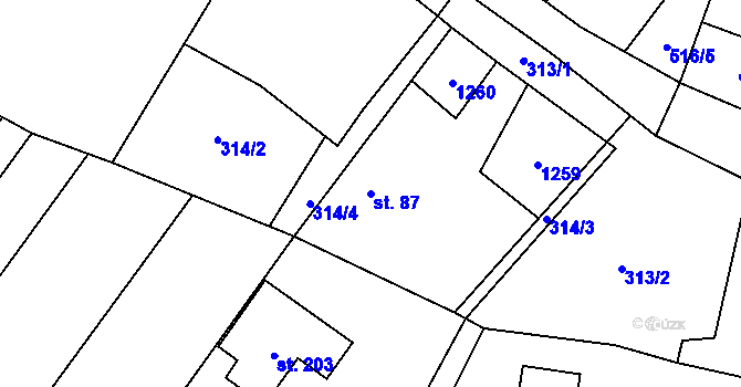 Parcela st. 87 v KÚ Mrzkovice, Katastrální mapa