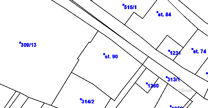 Parcela st. 90 v KÚ Mrzkovice, Katastrální mapa