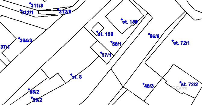 Parcela st. 57/1 v KÚ Mrzkovice, Katastrální mapa