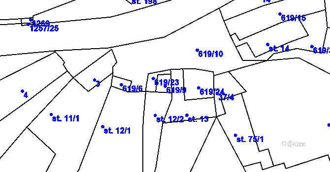 Parcela st. 619/9 v KÚ Mrzkovice, Katastrální mapa