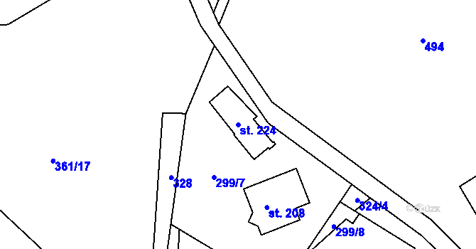 Parcela st. 224 v KÚ Mrzkovice, Katastrální mapa