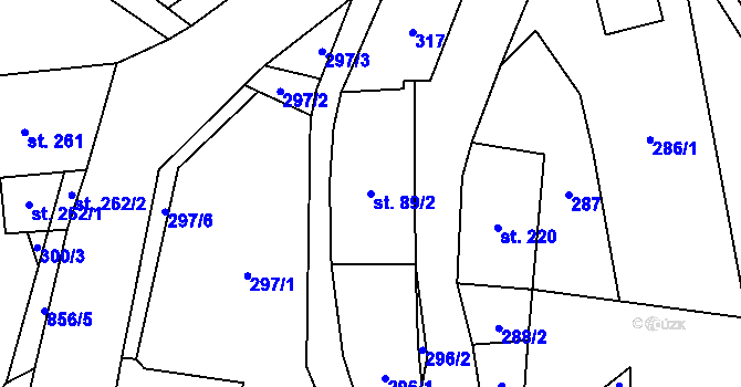 Parcela st. 89/2 v KÚ Mříčná, Katastrální mapa