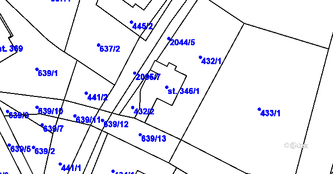 Parcela st. 346/1 v KÚ Mříčná, Katastrální mapa