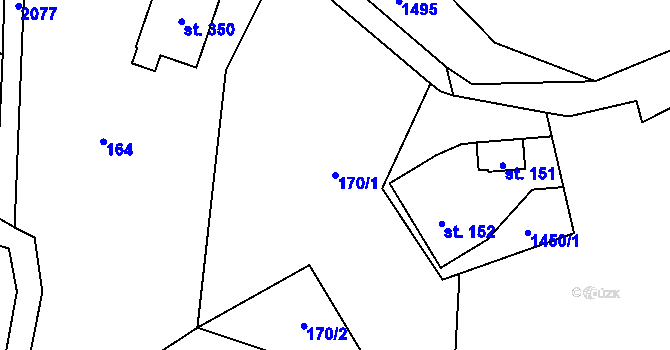 Parcela st. 170/1 v KÚ Mříčná, Katastrální mapa