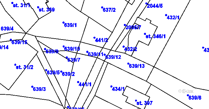 Parcela st. 639/12 v KÚ Mříčná, Katastrální mapa