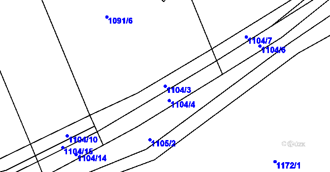 Parcela st. 1104/3 v KÚ Mříčná, Katastrální mapa