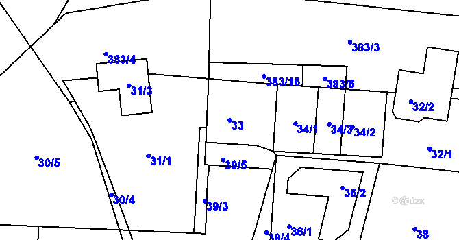 Parcela st. 33 v KÚ Mstišov, Katastrální mapa