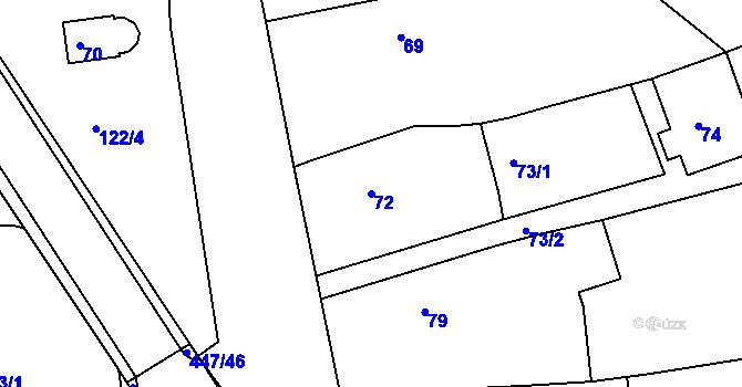 Parcela st. 72 v KÚ Mstišov, Katastrální mapa