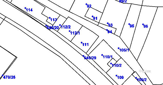 Parcela st. 111 v KÚ Mstišov, Katastrální mapa