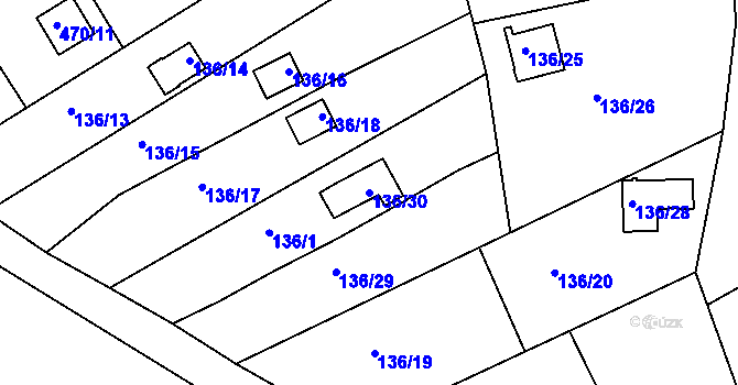 Parcela st. 136/30 v KÚ Mstišov, Katastrální mapa
