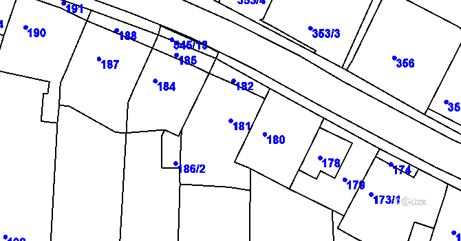 Parcela st. 181 v KÚ Mstišov, Katastrální mapa