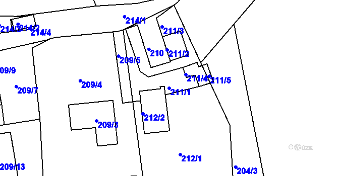 Parcela st. 211/1 v KÚ Mstišov, Katastrální mapa
