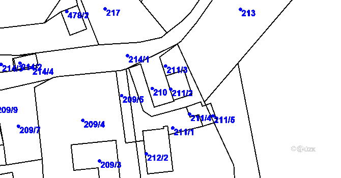 Parcela st. 211/2 v KÚ Mstišov, Katastrální mapa