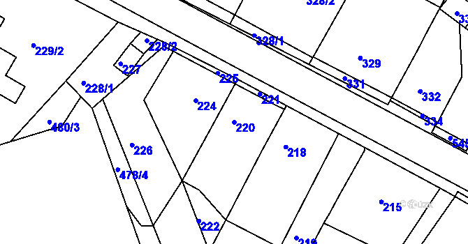 Parcela st. 220 v KÚ Mstišov, Katastrální mapa