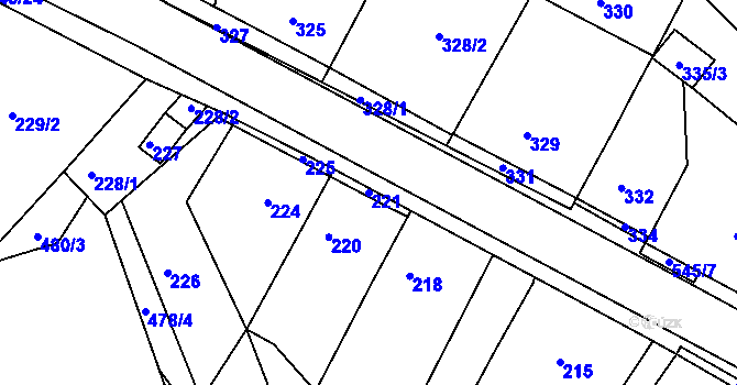 Parcela st. 221 v KÚ Mstišov, Katastrální mapa